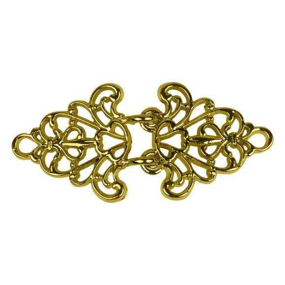 Cloak Hook Clasp Fasteners, Vintage Swirl Flower, Goldtone - Picture 2 of 4